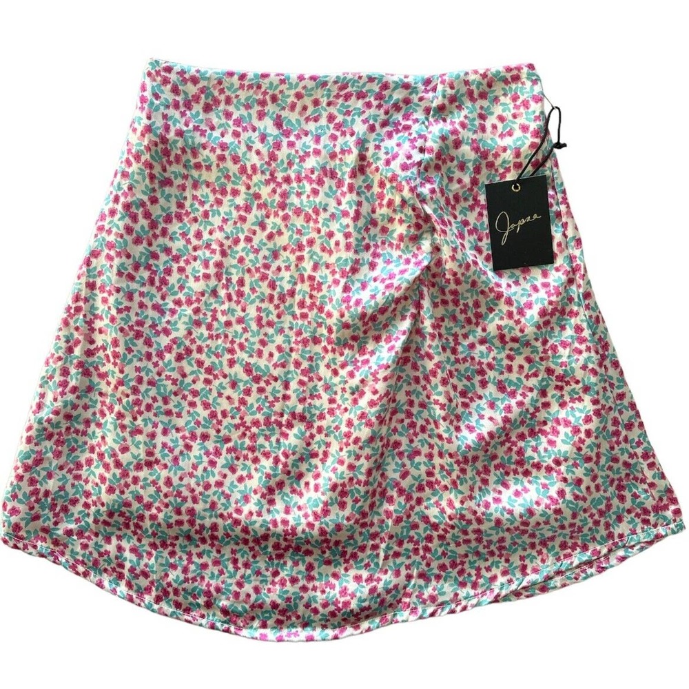 Japna Women's Mini Skirt Floral Lined w/ Front Ruch Detail, Zipper Back Size S